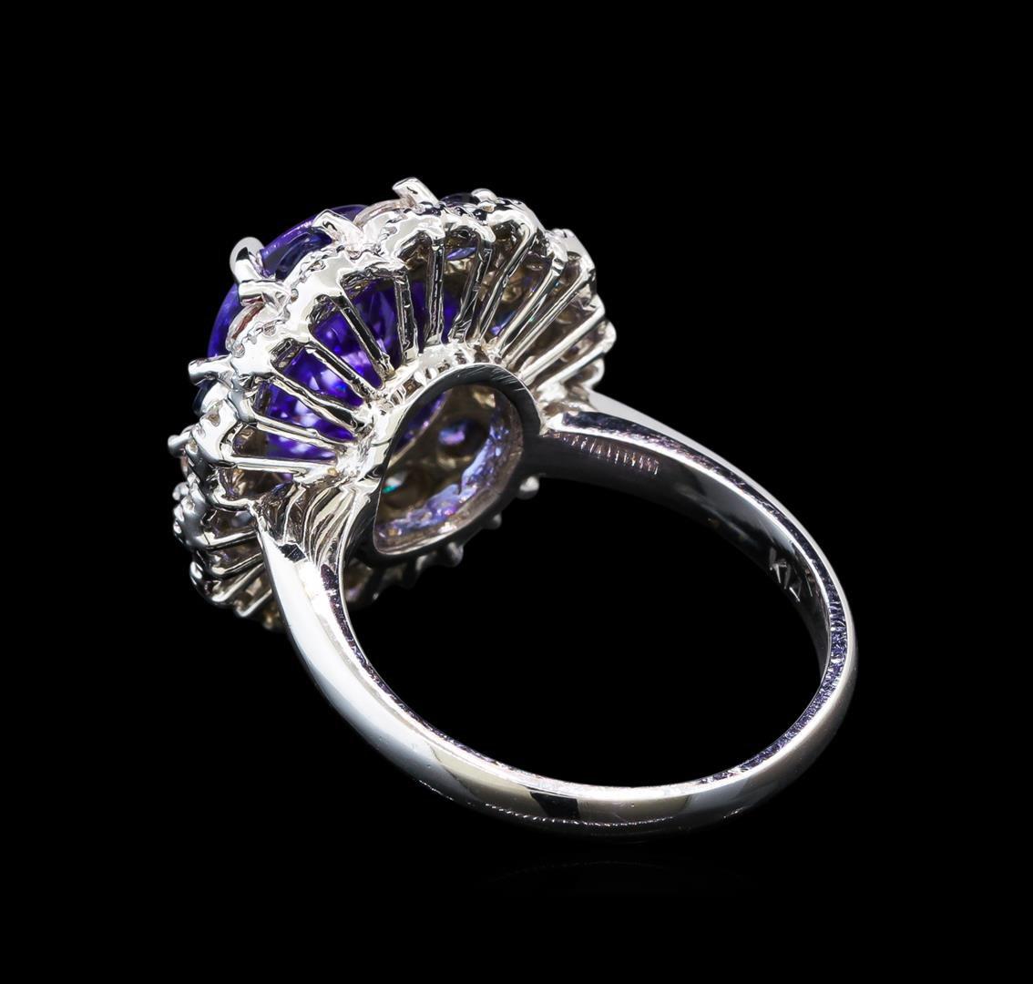 14KT White Gold 3.90 ctw Tanzanite, Sapphire and Diamond Ring