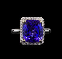 14KT White Gold 6.80 ctw Tanzanite and Diamond Ring