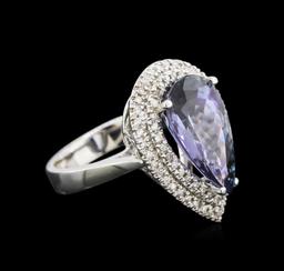 6.31 ctw Tanzanite and Diamond Ring - 14KT White Gold