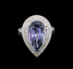 6.31 ctw Tanzanite and Diamond Ring - 14KT White Gold