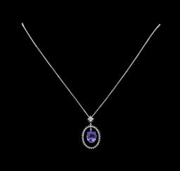 14KT White Gold 3.89 ctw Tanzanite and Diamond Pendant With Chain