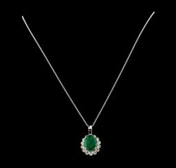 5.87 ctw Emerald and Diamond Pendant With Chain - 14KT White Gold