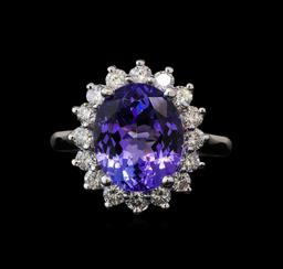 5.27 ctw Tanzanite and Diamond Ring - 14KT White Gold