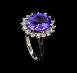 5.27 ctw Tanzanite and Diamond Ring - 14KT White Gold