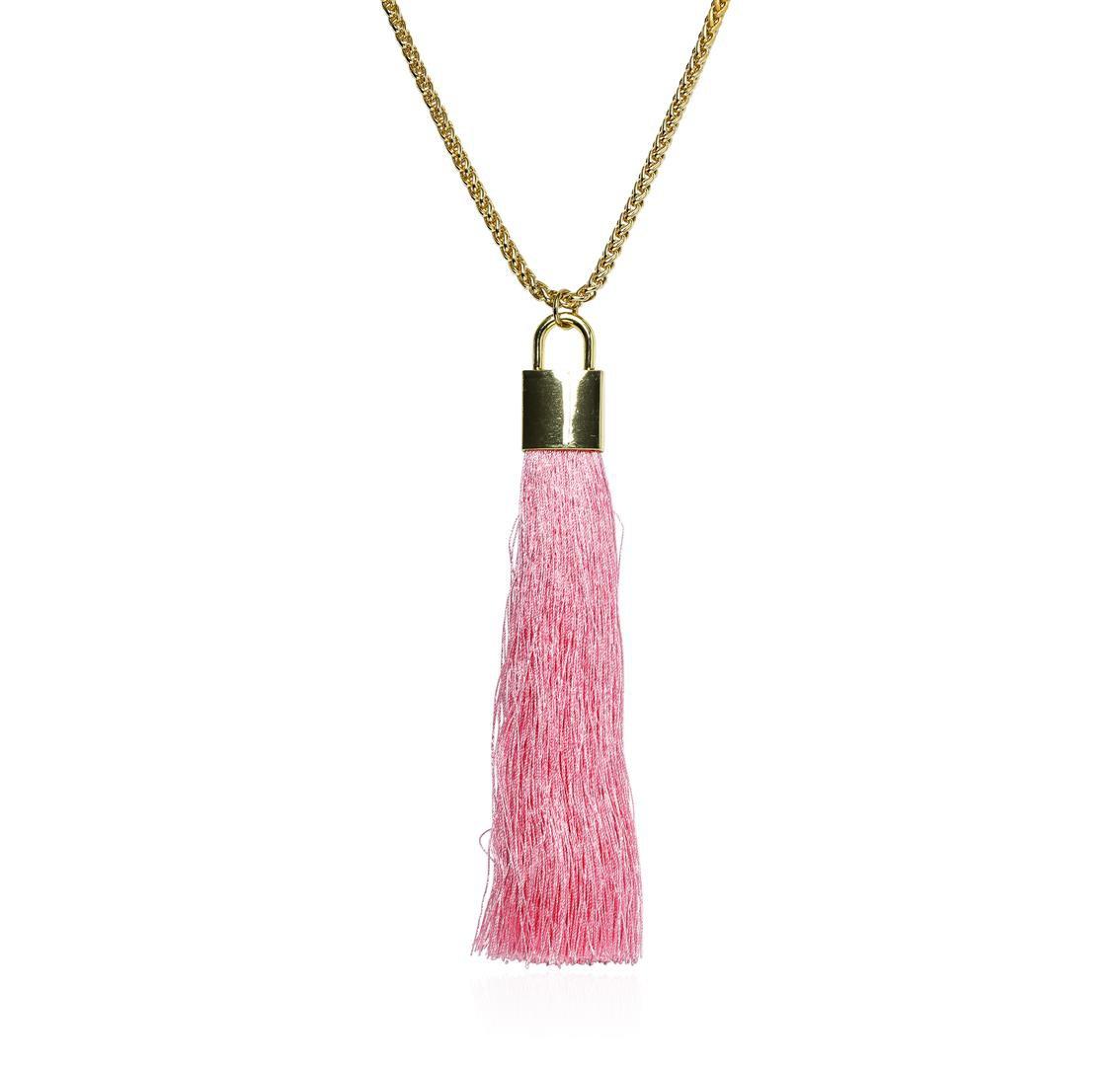 Silk Tassel Square Pendant Necklace - Gold Plated