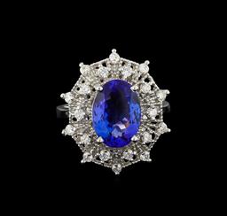 3.97 ctw Tanzanite and Diamond Ring - 14KT White Gold