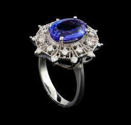 3.97 ctw Tanzanite and Diamond Ring - 14KT White Gold