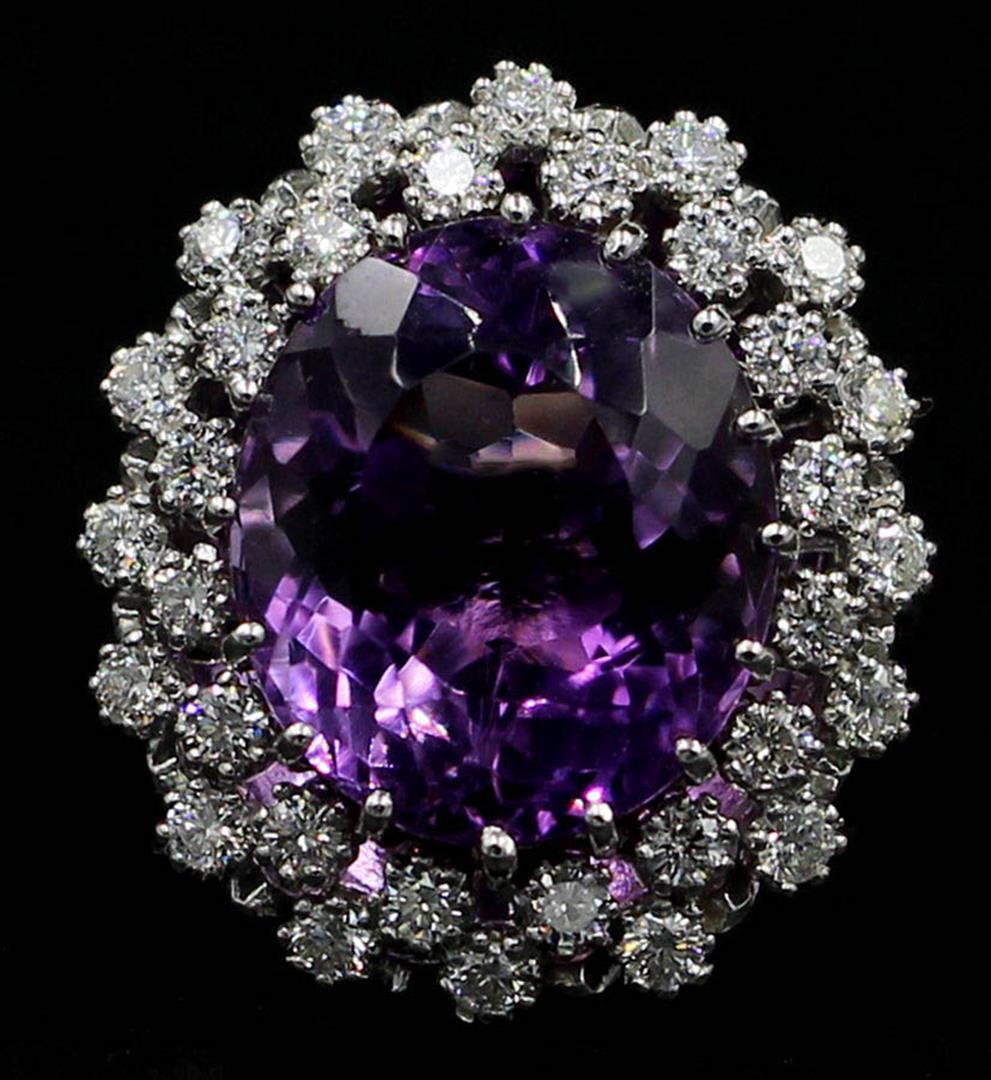 12.15 ctw Amethyst and Diamond Ring - 14KT White Gold