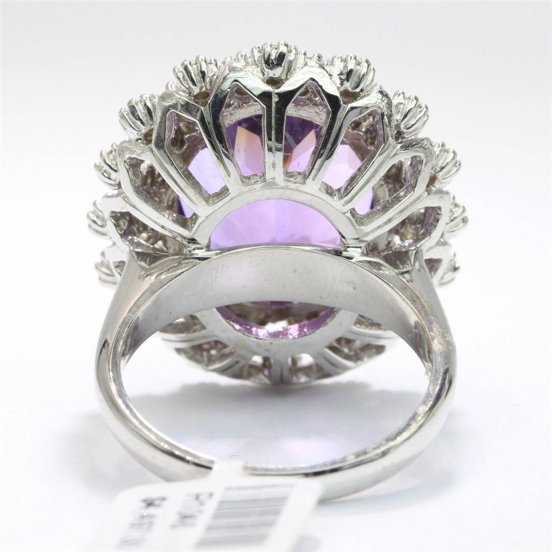 12.15 ctw Amethyst and Diamond Ring - 14KT White Gold