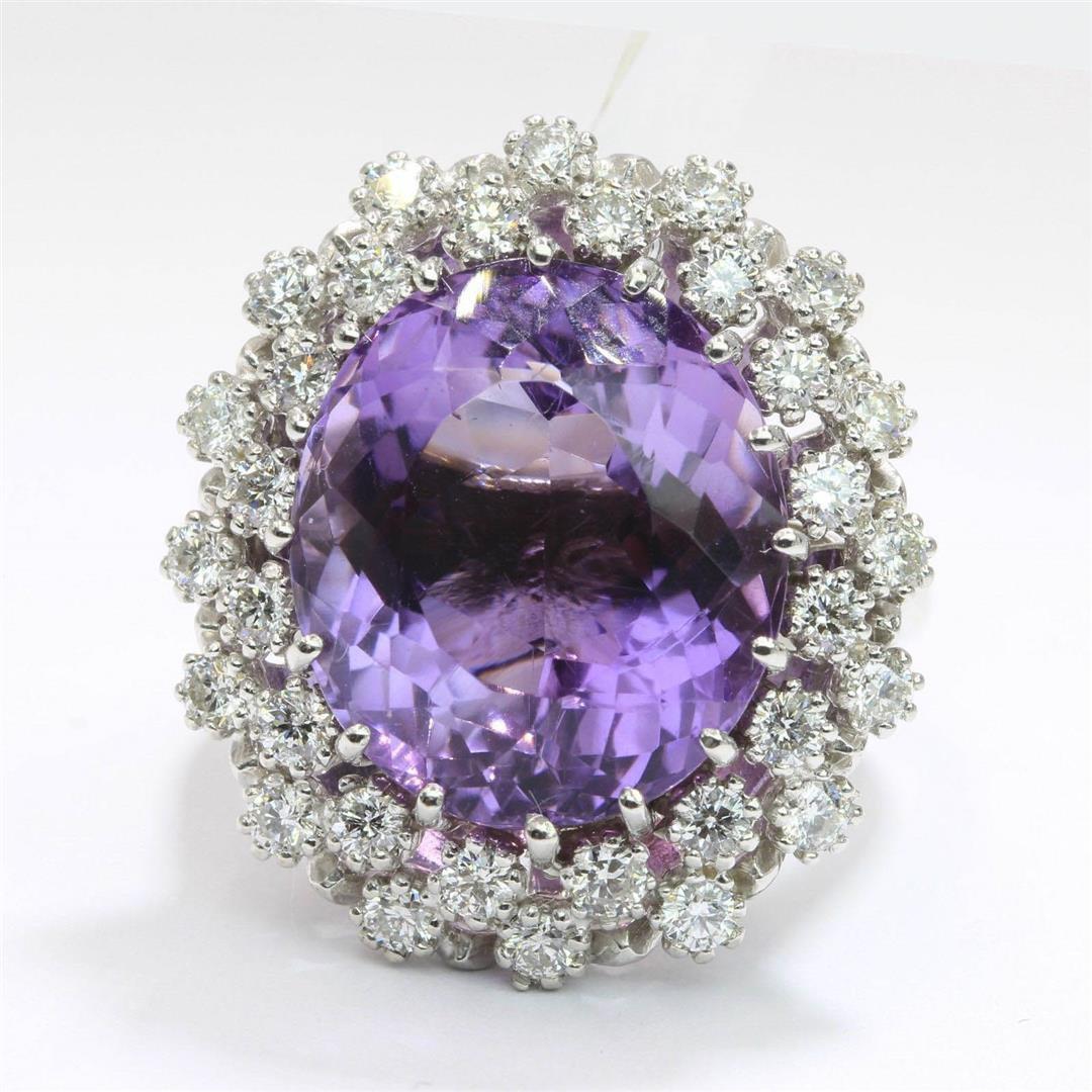 12.15 ctw Amethyst and Diamond Ring - 14KT White Gold