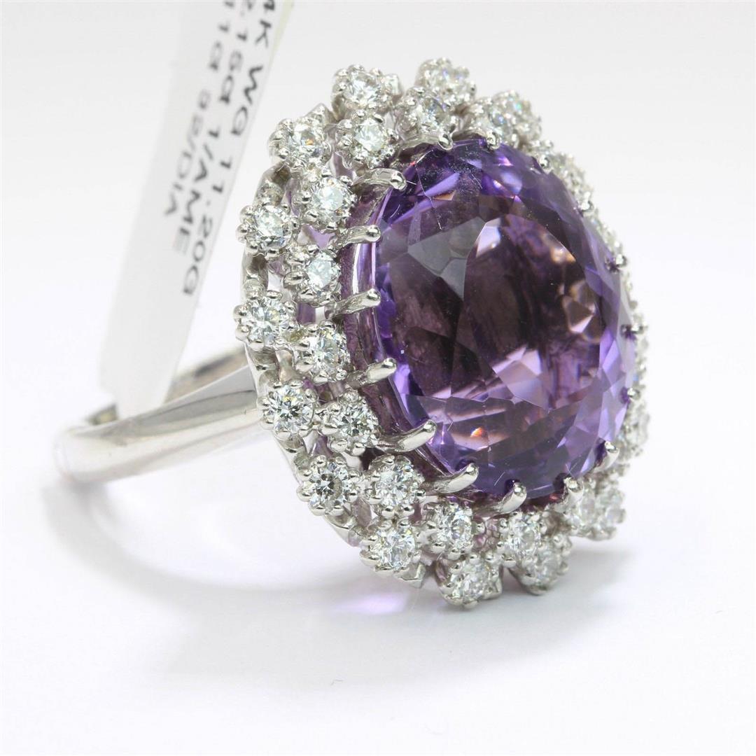 12.15 ctw Amethyst and Diamond Ring - 14KT White Gold