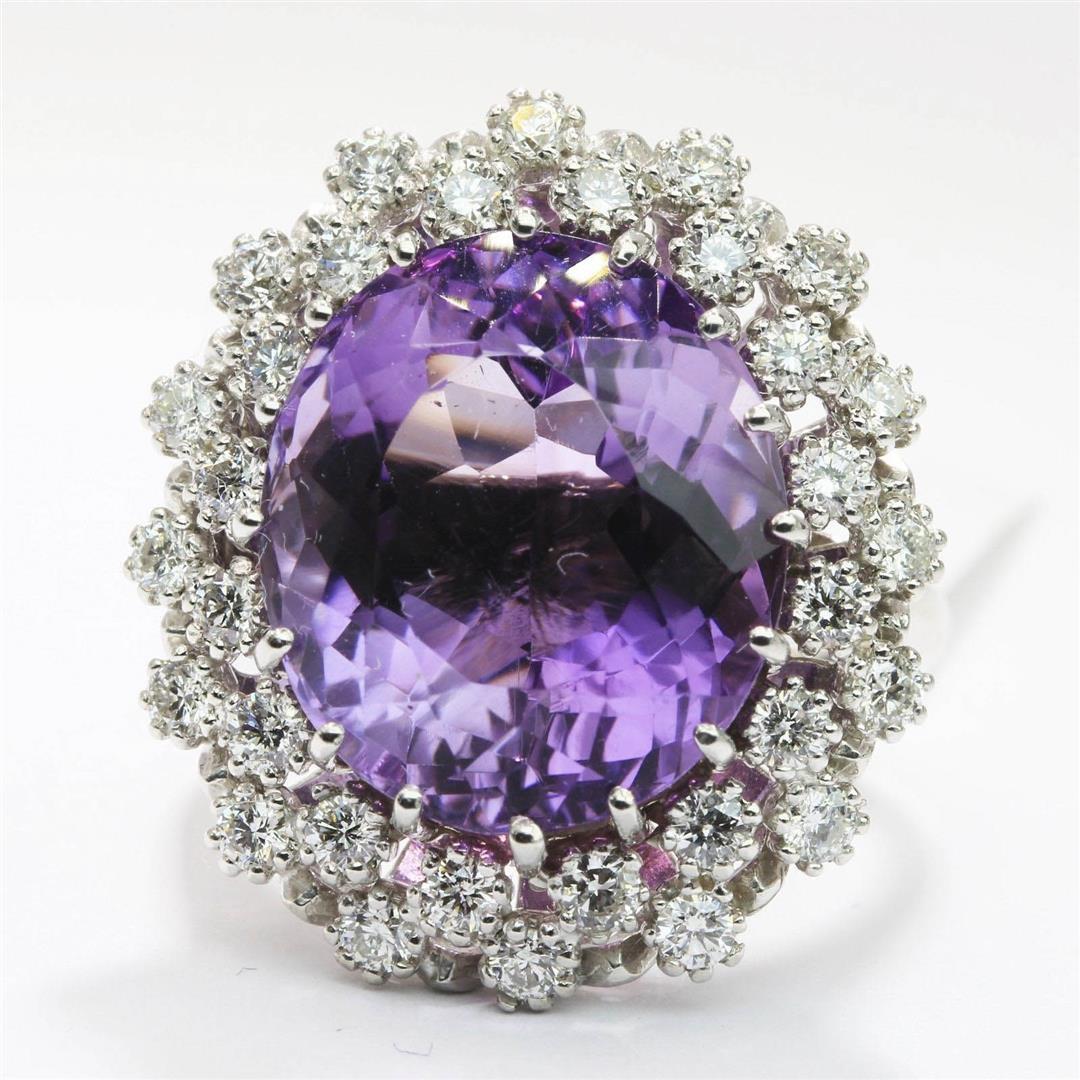 12.15 ctw Amethyst and Diamond Ring - 14KT White Gold