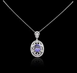 14KT White Gold 8.01 ctw Tanzanite and Diamond Pendant With Chain