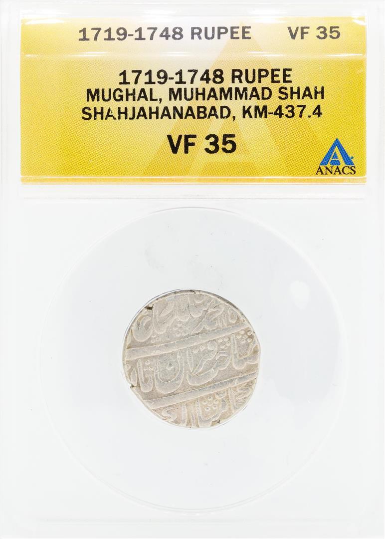1719-1748 Rupee Mughal Muhammad Shah Shahjahanabad KM-437.4 Coin ANACS VF35