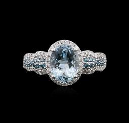 14KT White Gold 1.75 ctw Aquamarine and Diamond Ring