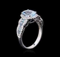 14KT White Gold 1.75 ctw Aquamarine and Diamond Ring