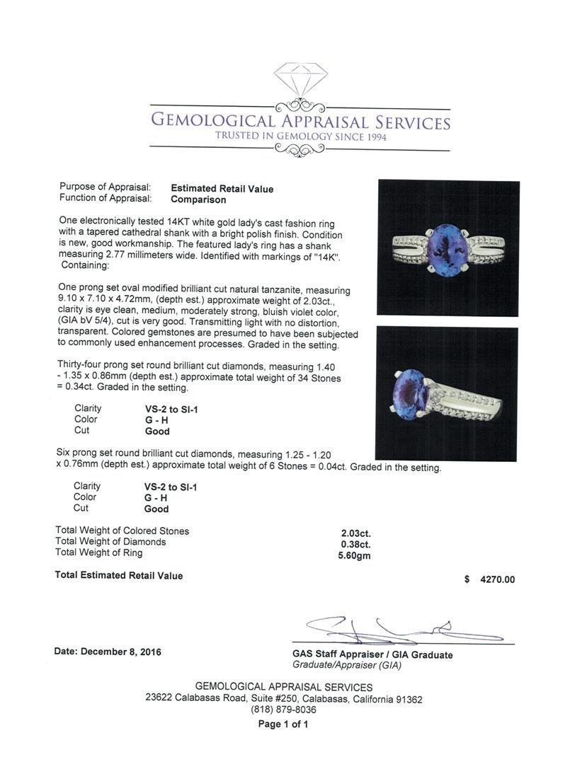 2.03 ctw Tanzanite and Diamond Ring - 14KT White Gold