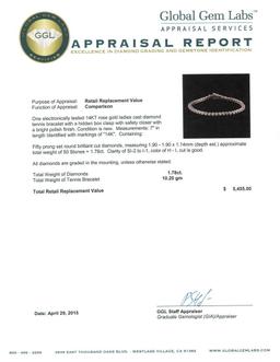 14KT Rose Gold 1.78 ctw Diamond Tennis Bracelet