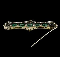 18KT White Gold 1.30 ctw Emerald and Diamond Brooch