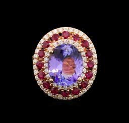 14KT Rose Gold 6.61 ctw Tanzanite, Ruby and Diamond Ring