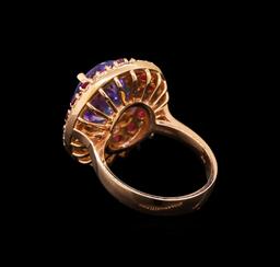 14KT Rose Gold 6.61 ctw Tanzanite, Ruby and Diamond Ring