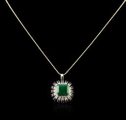 14KT Rose Gold 7.68 ctw Emerald, Sapphire and Diamond Pendant With Chain