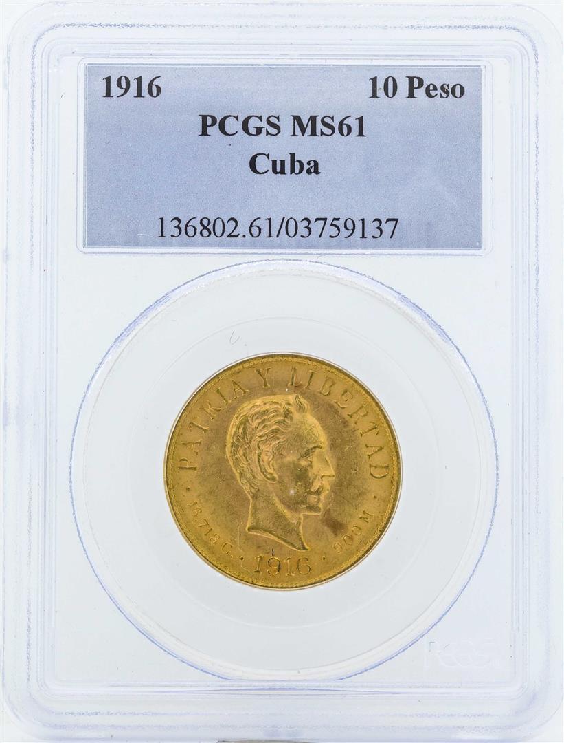 1916 Cuba 10 Pesos Gold Coin PCGS MS61