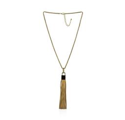 Leather Tassel Square Pendant Chain Necklace - Gold Plated