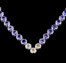 14KT White Gold 16.08 ctw Tanzanite and Diamond Necklace