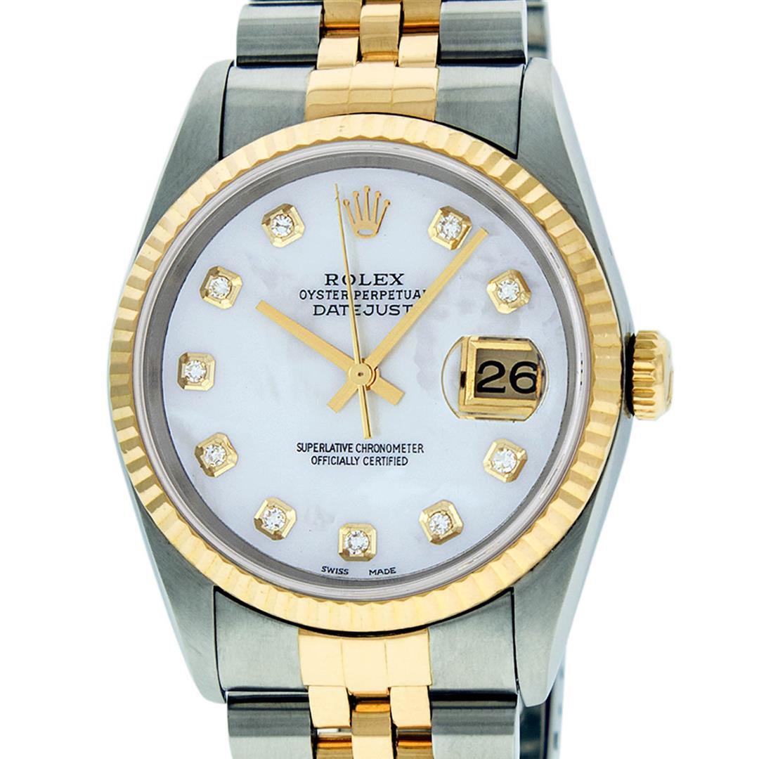 Rolex Mens 36mm Two Tone Yellow Gold MOP Diamond DateJust Wristwatch