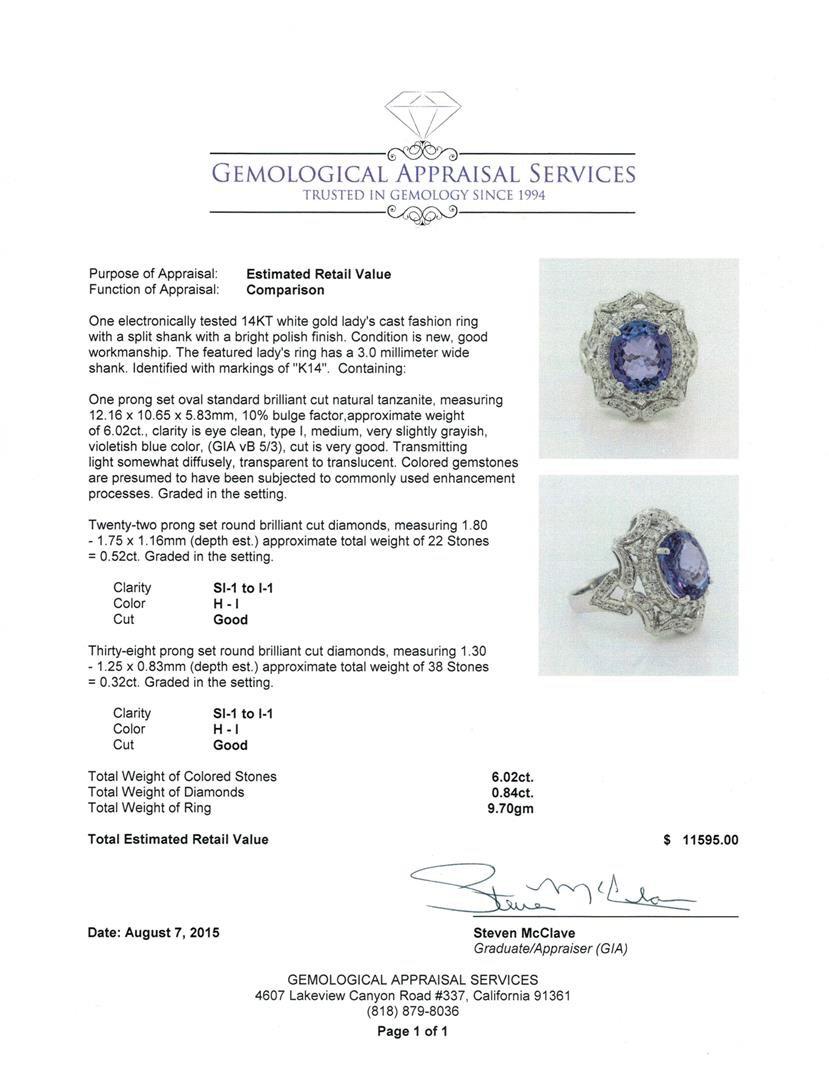 6.02 ctw Tanzanite and Diamond Ring - 14KT White Gold