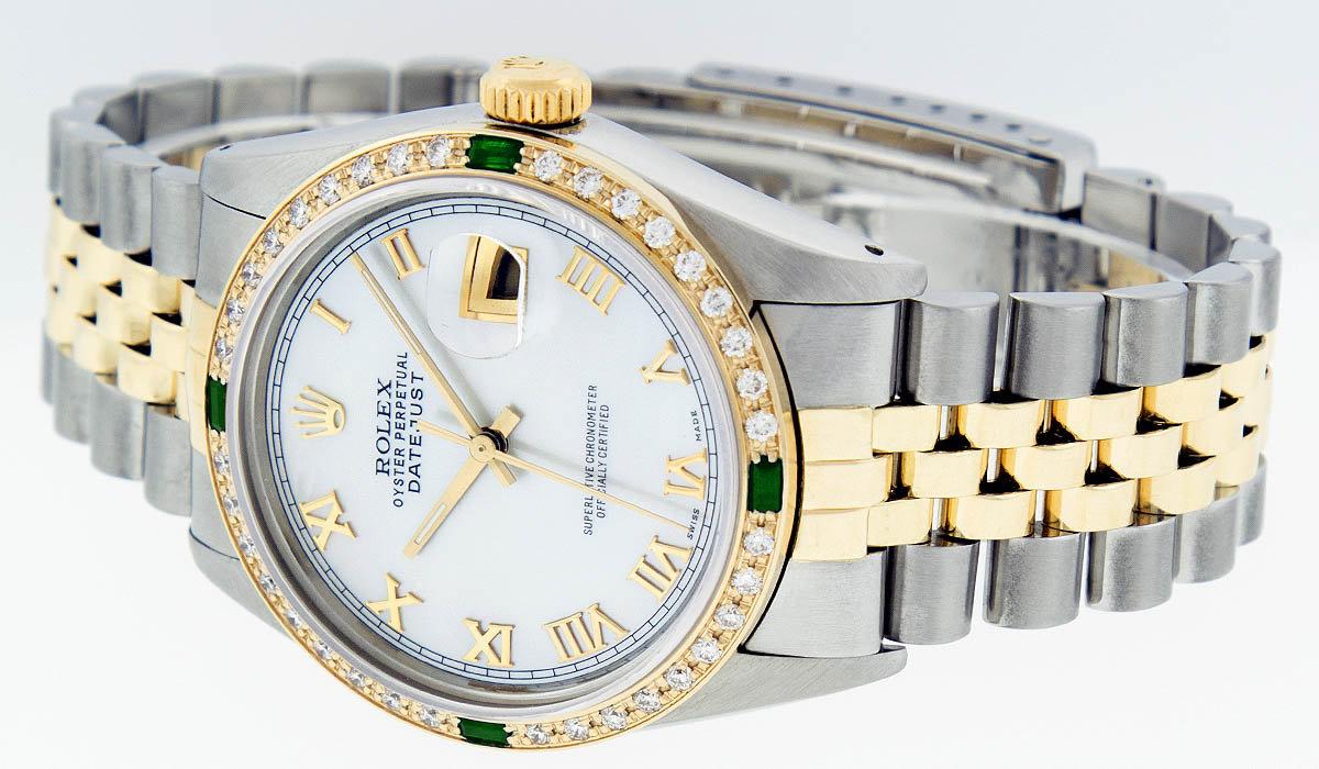 Rolex Two Tone Emerald and Diamond DateJust Men's Watch