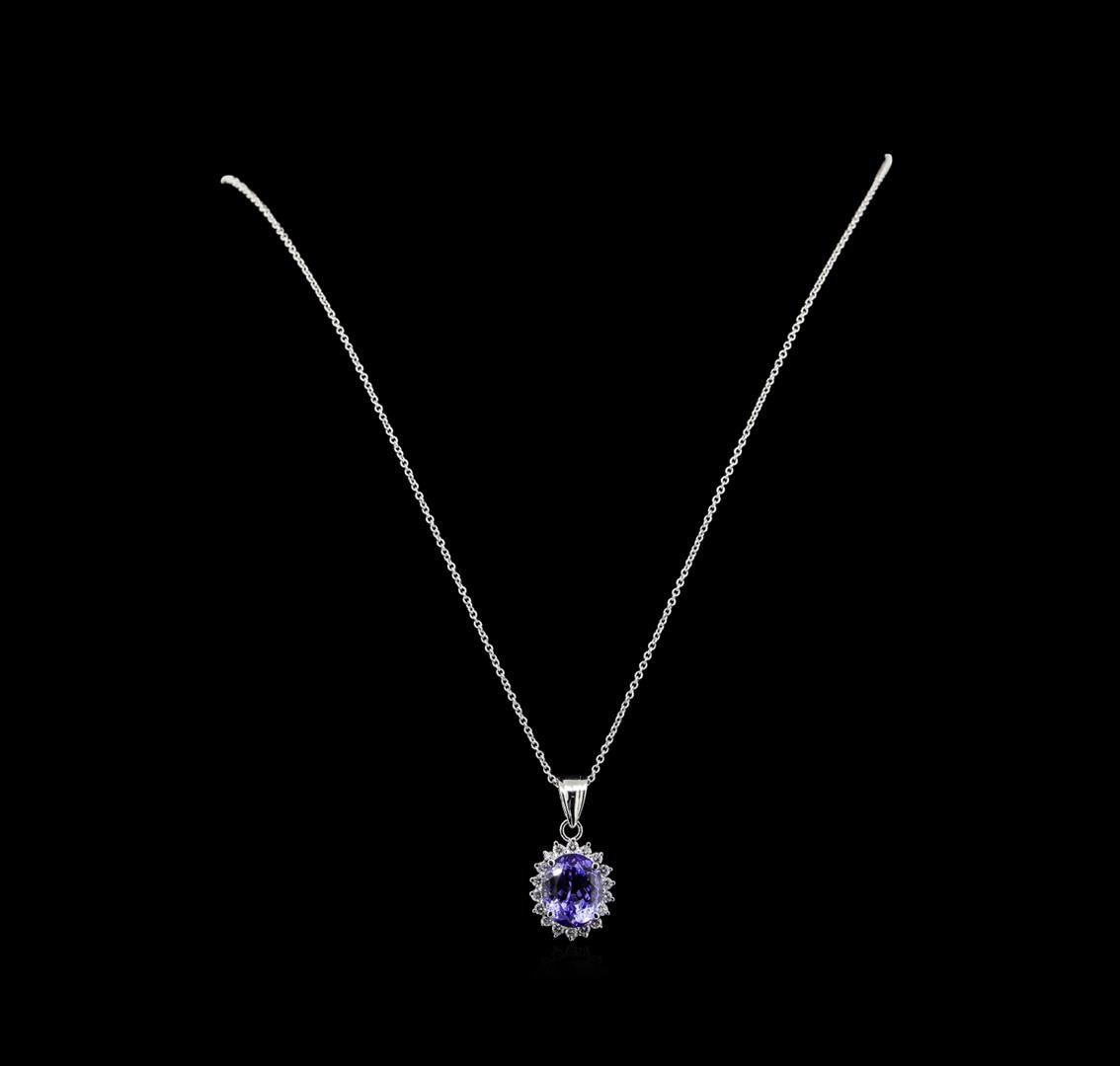 4.65 ctw Tanzanite and Diamond Pendant With Chain - 14KT White Gold