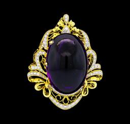 57.28 ctw Amethyst And Diamond Pendant-Pin - 18KT Yellow Gold