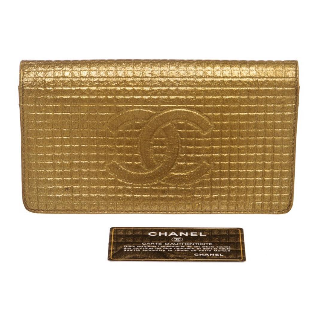 Chanel Gold Textured Leather CC Flap Bi Fold Wallet