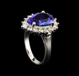 3.72 ctw Tanzanite and Diamond Ring - 14KT White Gold