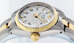Rolex Two-Tone White Roman Yellow Gold Fluted Oyster Band DateJust Ladies Watch