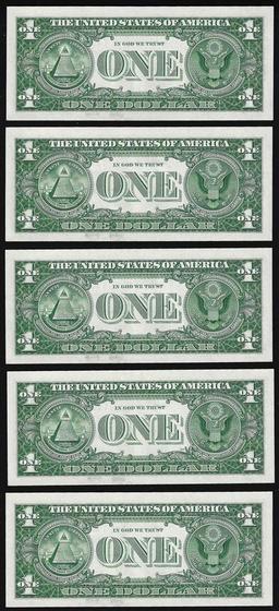 Lot of (5) Consecutive 1957 $1 Silver Certificate Notes Uncirculated