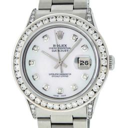 Rolex Mens SS Diamond Lugs 3.2 Ctw MOP Diamond Oyster Band Datejust Wristwatch