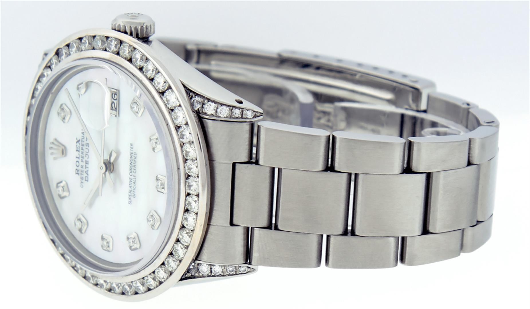 Rolex Mens SS Diamond Lugs 3.2 Ctw MOP Diamond Oyster Band Datejust Wristwatch