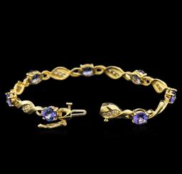 7.00 ctw Tanzanite and Diamond Bracelet - 14KT Yellow Gold