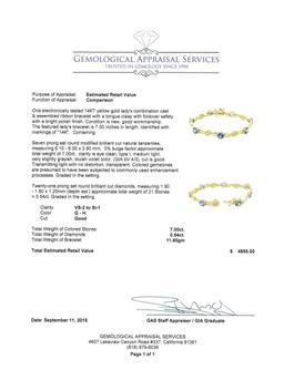 7.00 ctw Tanzanite and Diamond Bracelet - 14KT Yellow Gold