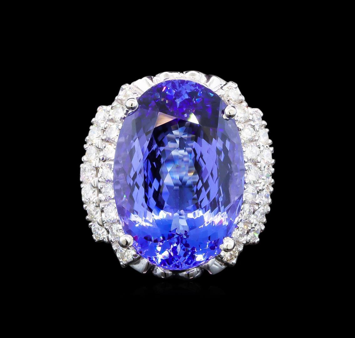 GIA Cert 17.55 ctw Tanzanite and Diamond Ring - 14KT White Gold