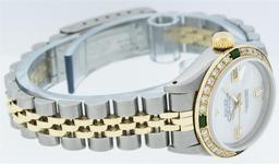 Rolex Two-Tone MOP Diamond and Emerald DateJust Ladies Watch