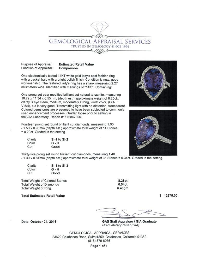 GIA Cert 8.25 ctw Tanzanite and Diamond Ring - 14KT White Gold