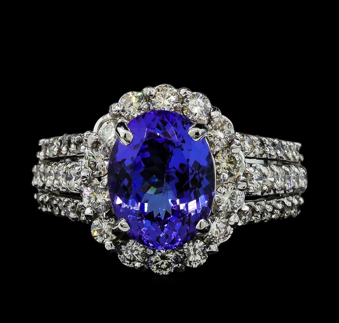 3.57 ctw Tanzanite and Diamond Ring - 14KT White Gold