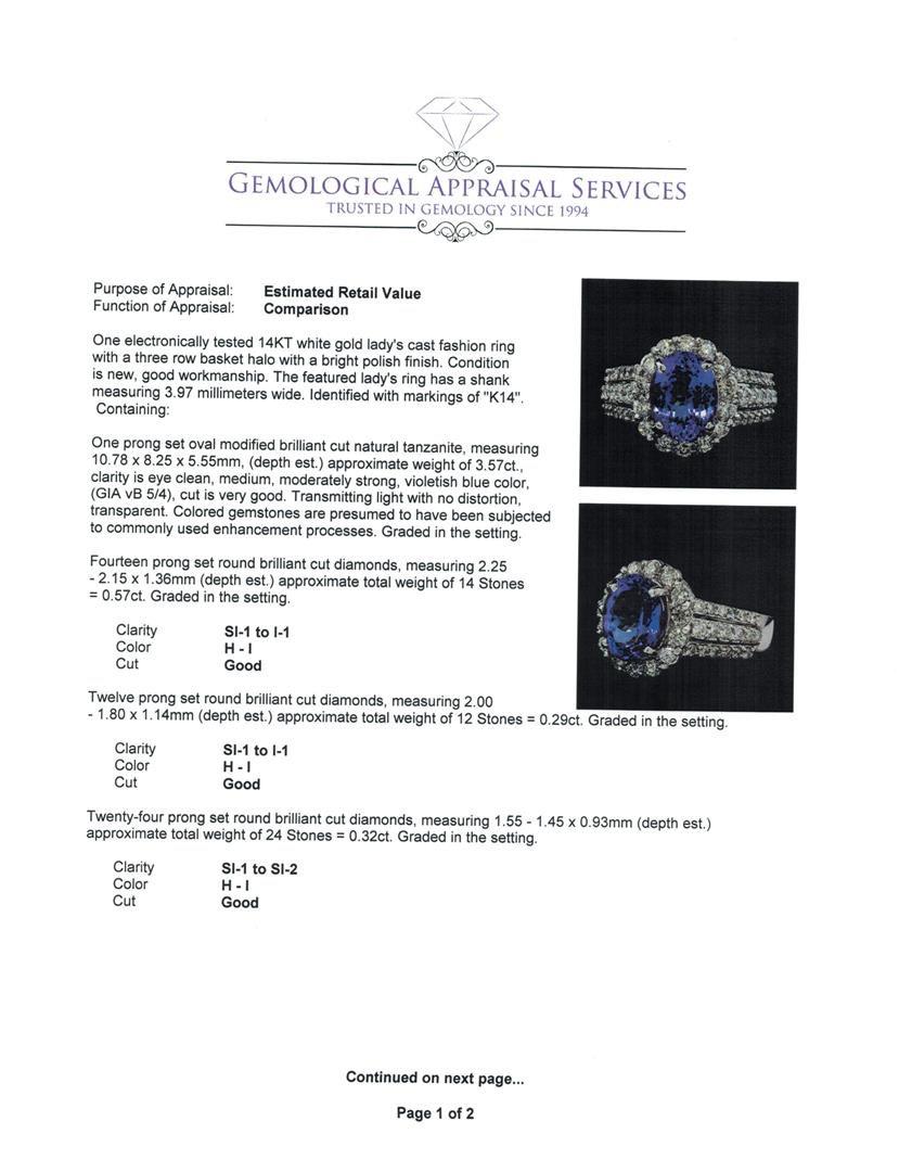 3.57 ctw Tanzanite and Diamond Ring - 14KT White Gold