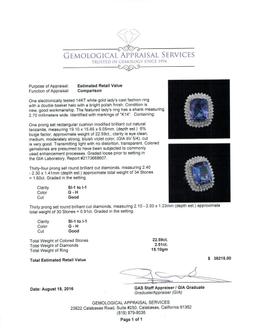 GIA Cert 22.59 ctw Tanzanite and Diamond Ring - 14KT White Gold