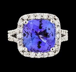 5.90 ctw Tanzanite and Diamond Ring - 14KT White Gold