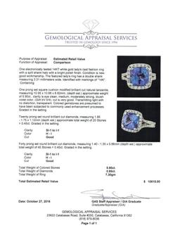 5.90 ctw Tanzanite and Diamond Ring - 14KT White Gold